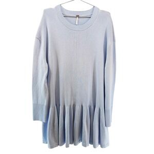 FREE‎ PEOPLE Time On My Side Ribbed Sweater Mini Dress • Large • light blue